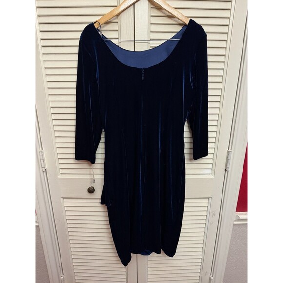 Alex Evenings Dress Women 14 Plus Navy Blue Side-Ruched Beaded Event Occasion - Picture 4 of 8